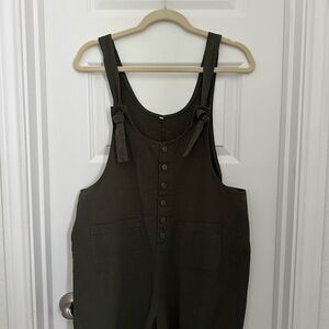 Olive Green Overalls with Button Front
